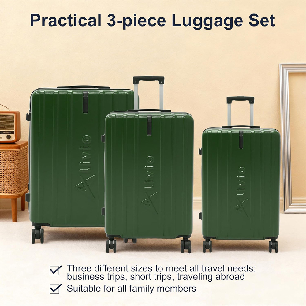 Alivio Set of 3 Green Hard Shell Luggage Suitcase Image 4