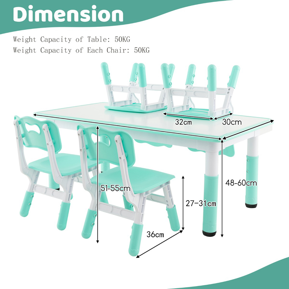 Costway Green 4 Seater Kids Table and Chair Set with Graffiti Desktop Image 7