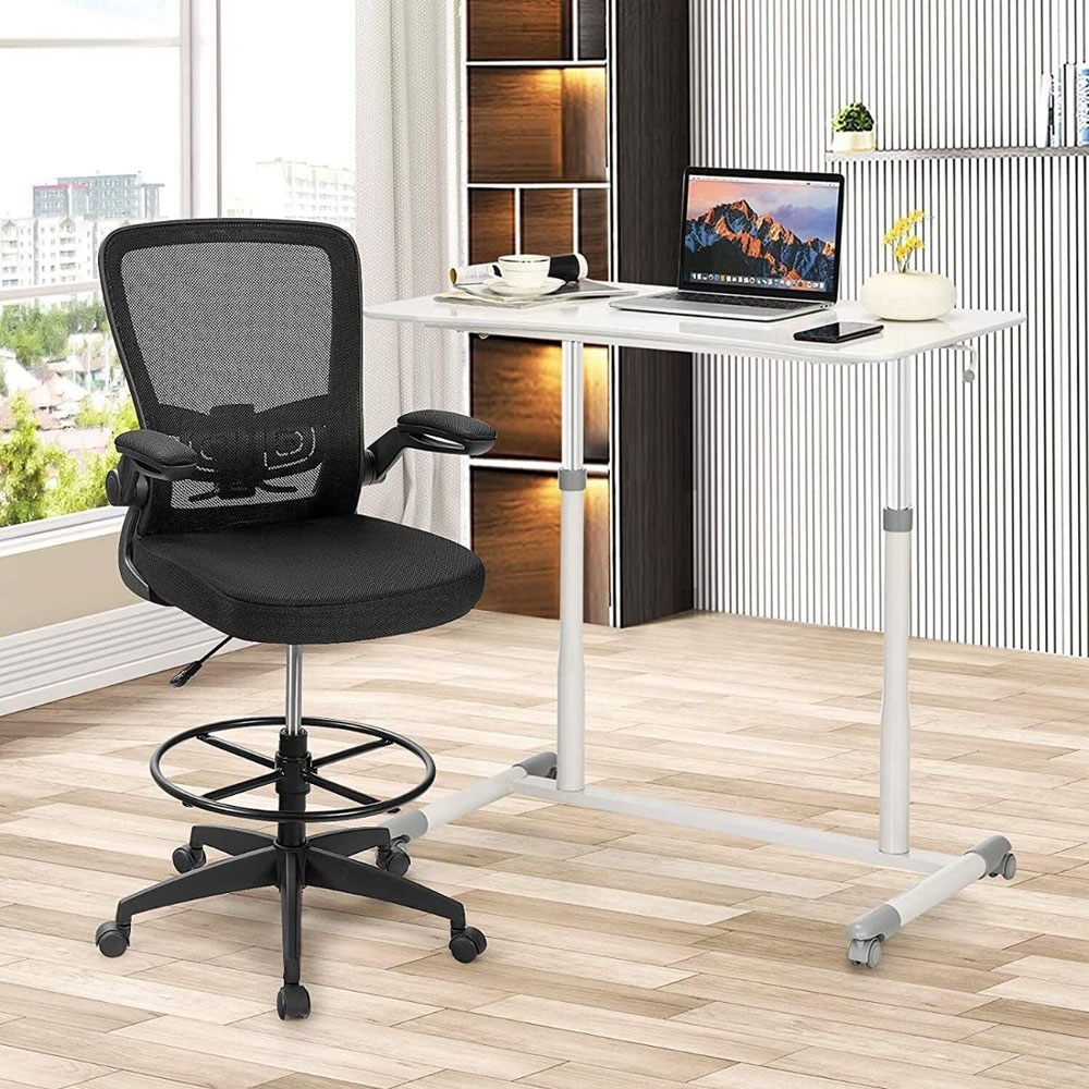Costway Adjustable Laptop Table with Wheels White Image 4