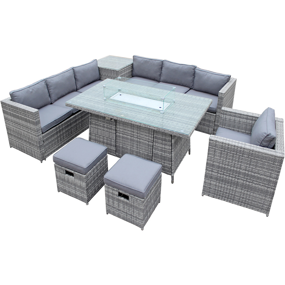 Oseasons Malta 9 Seater Mixed Grey and Grey Rattan U-Shaped Sofa Set with Firepit and Cushions Image 2