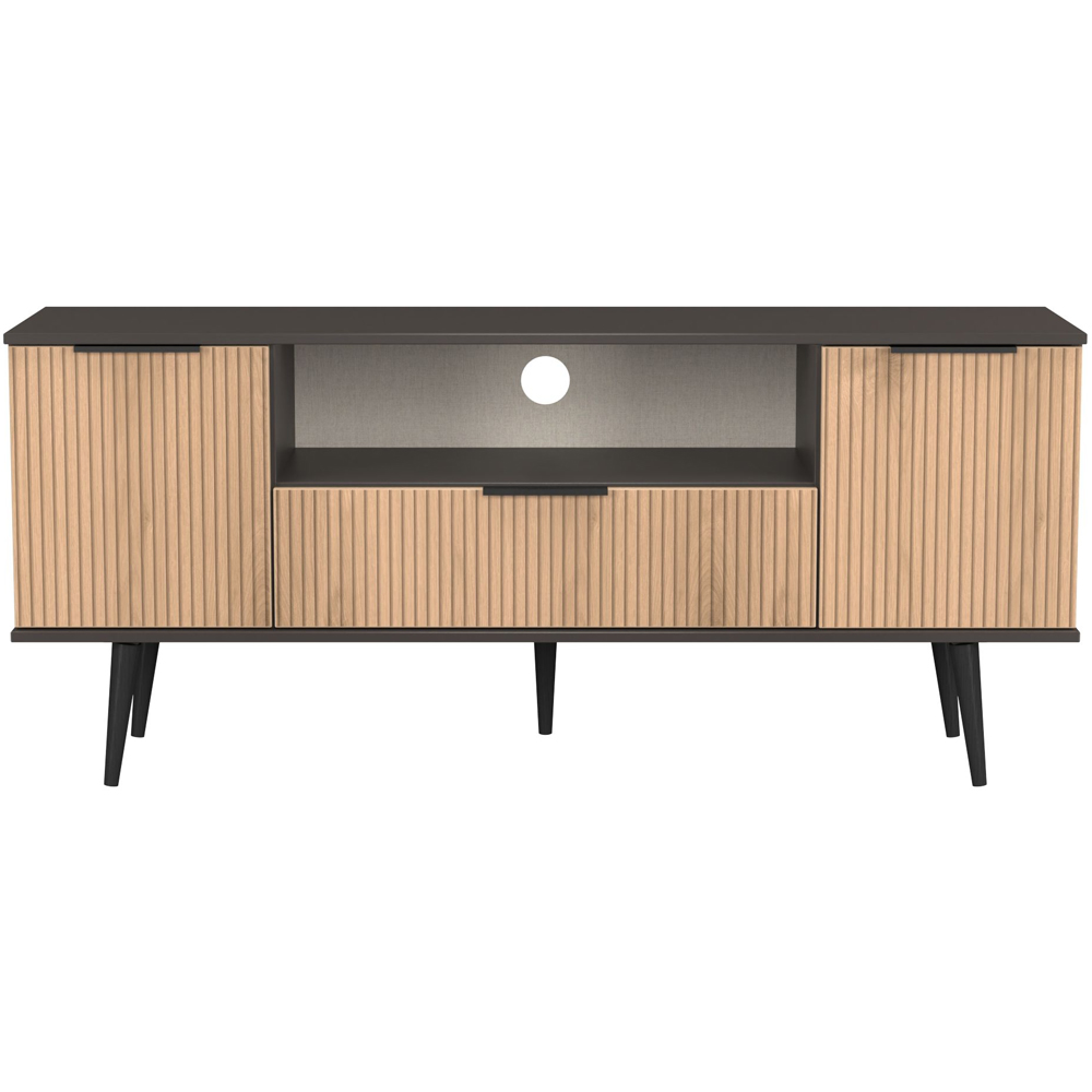 Crowndale Hong Kong 2 Door Single Drawer Slatt Effect and Graphite Wide TV Unit Ready Assembled Image 2