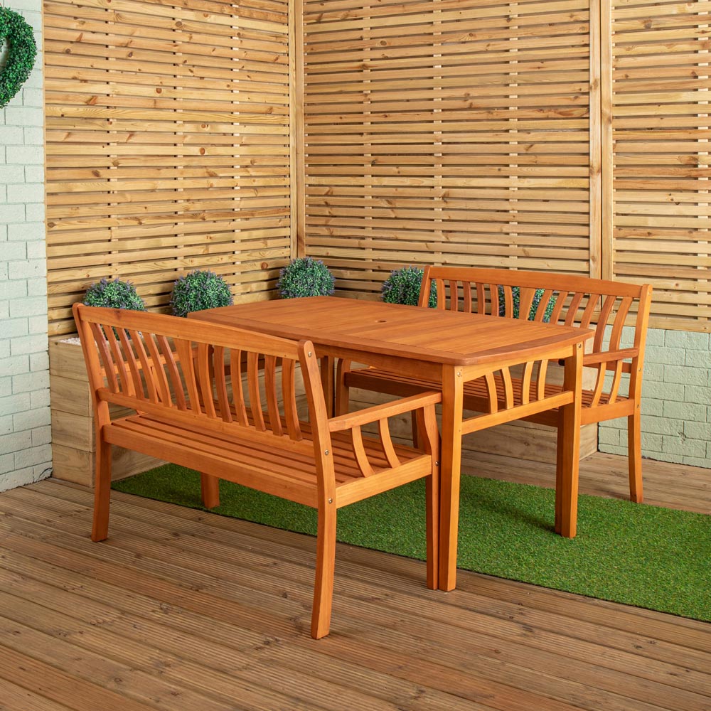 Samuel Alexander 4 Seater Wooden Garden Dining Bench Set Image 8