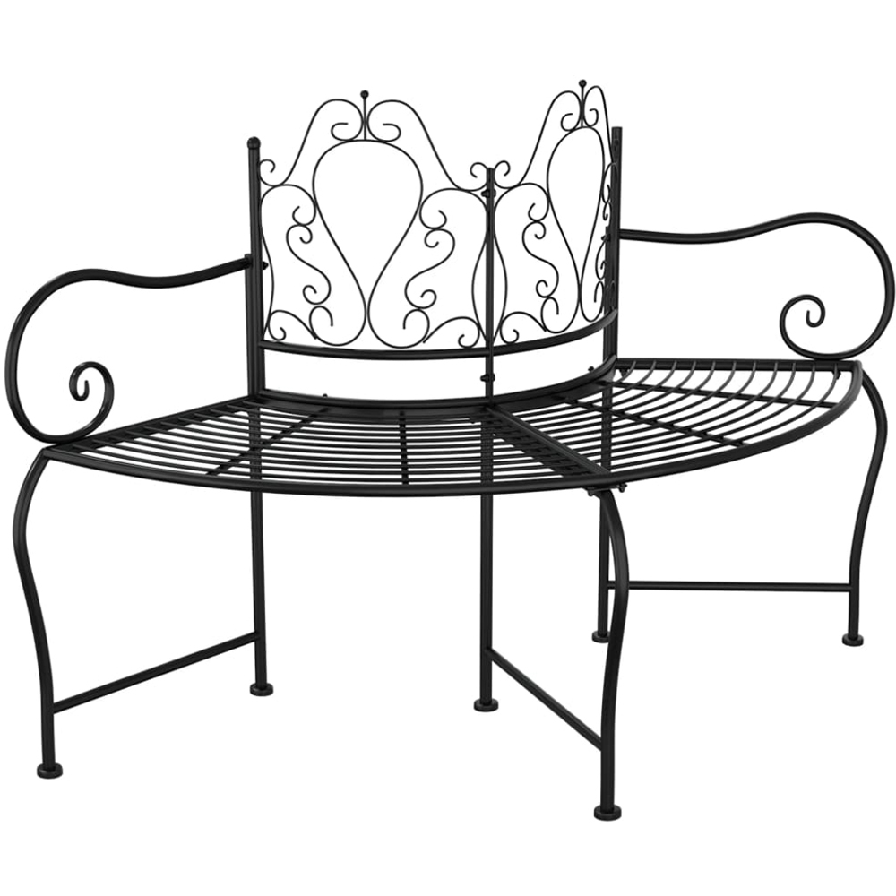 vidaXL Black Steel Semi Circular Tree Bench Image 2
