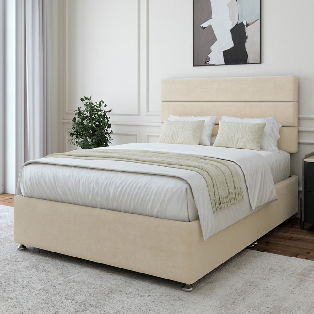 Bedmaster Double Cream Naples Velvet Divan Base with Milan Headboard Image 1