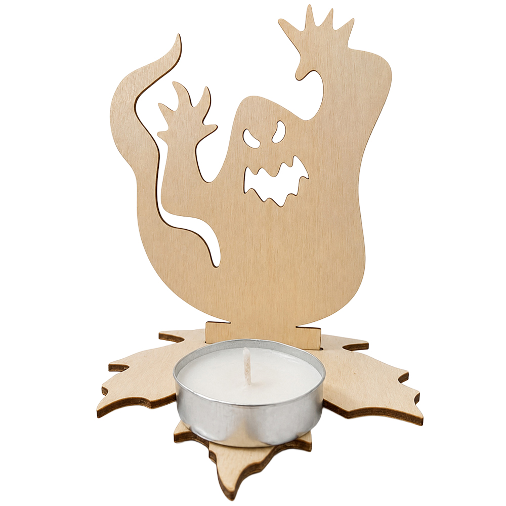Lovii 2 Piece Wooden Ghost Cut-Out Silhouette Set with Tea Light Candle Halloween Decoration Image 1