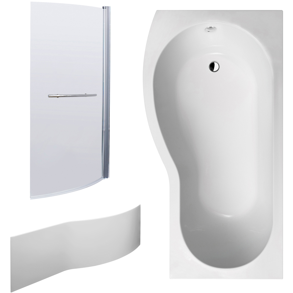 nuie 1700mm Left Hand B-Bath with Panel and Chrome Screen Image 1
