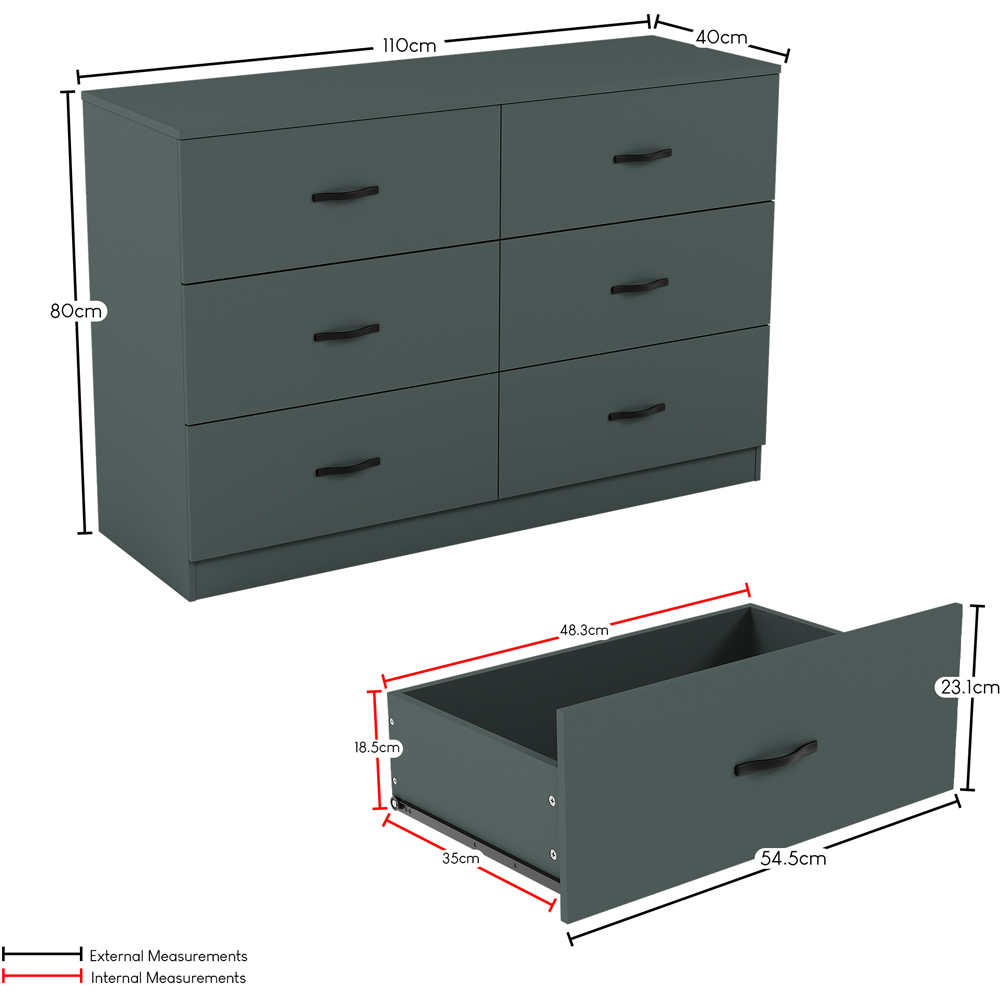 VIDA DESIGNS Riano 6 Drawer Jasper Green Chest of Drawers Image 8