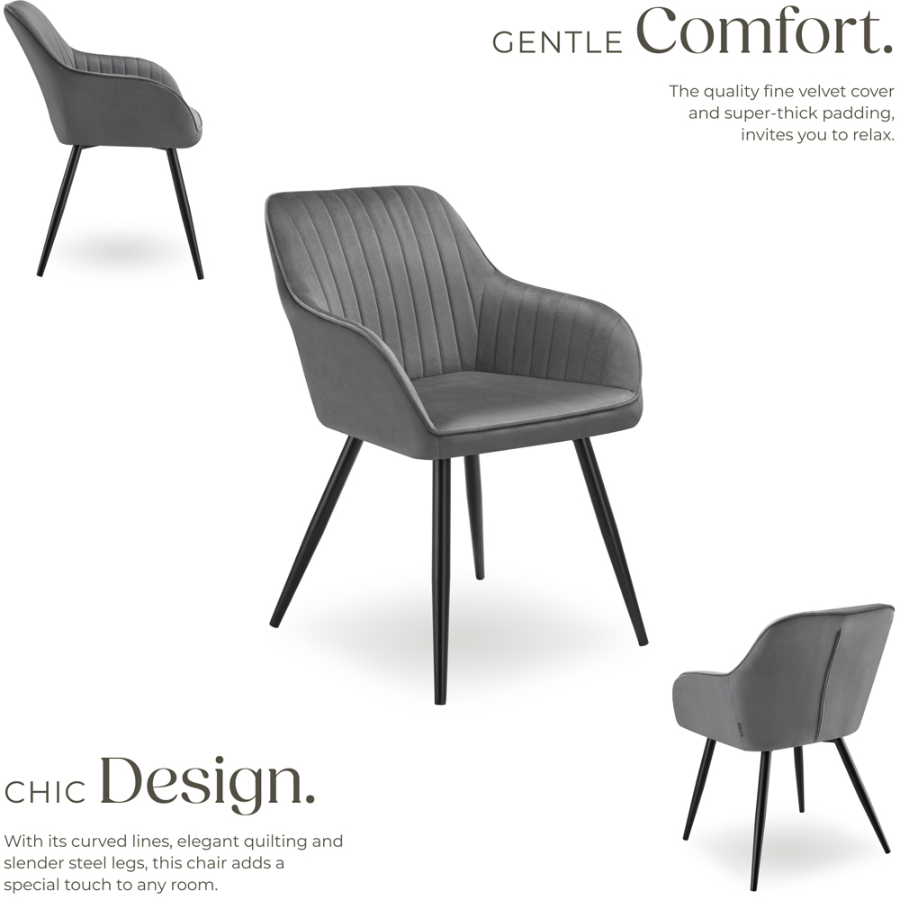 tectake Marilyn Grey Velvet Quilted Chair Image 4