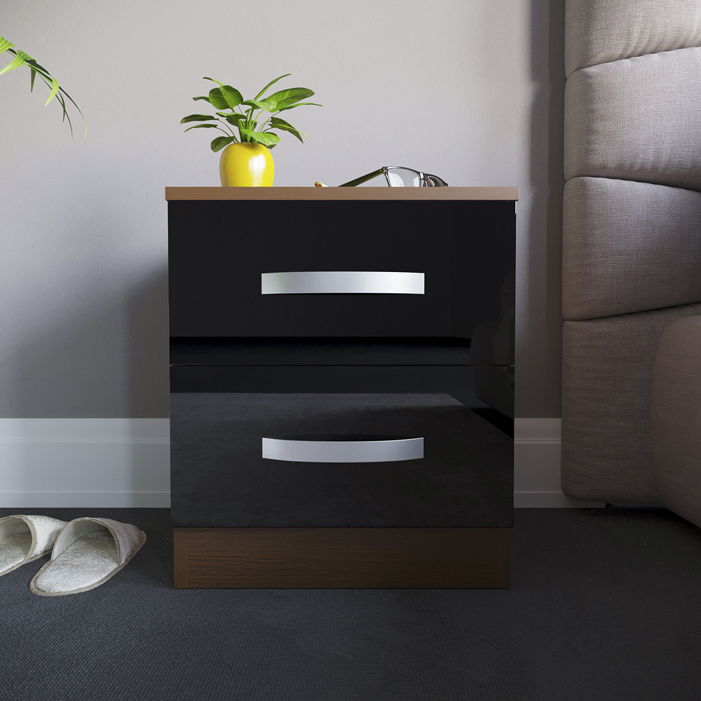 VIDA DESIGNS Hulio 2 Drawer Walnut and Black Bedside Table Image 7