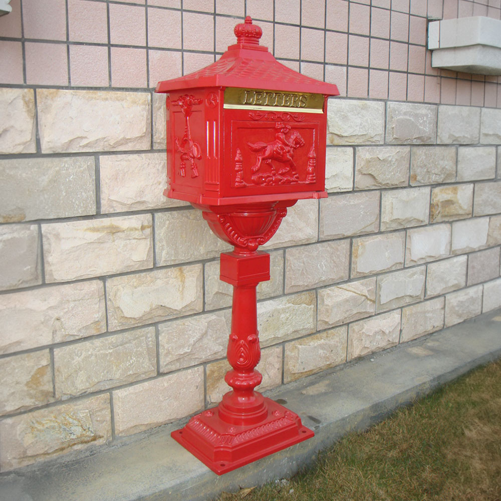 Arboria Garden Decor Red Freestanding Cast Aluminium Post Box Image 2
