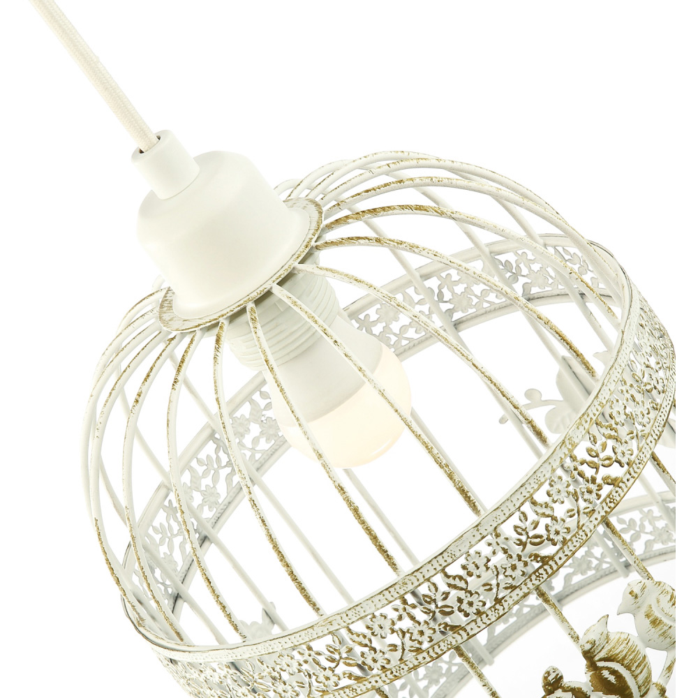 Happy Homewares Brushed Cream and Gold Birdcage 3D Flowers and Birds Shabby Chic Pendant Shade Image 5