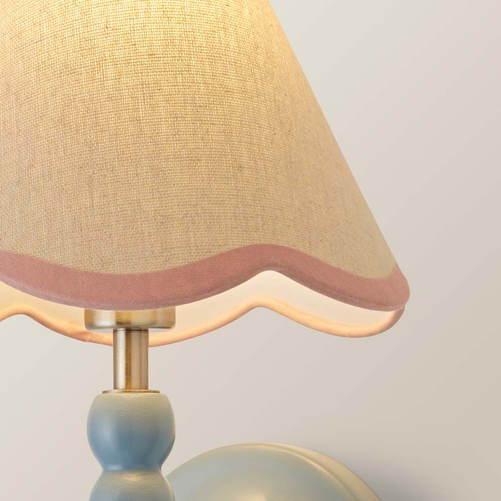 ValueLights Pink Trim Scallop Shade Blue Bobbin LED Wall Light with Bulb Image 5