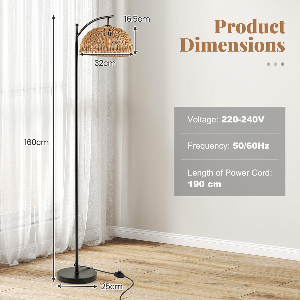 Costway Black Modern Arc Floor Lamp with Hanging Lampshade Image 8