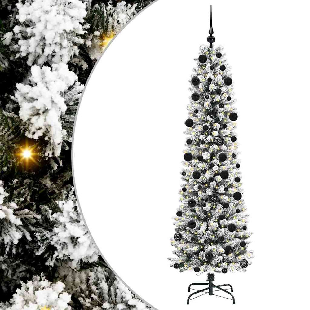 vidaXL Pre-Lit Warm White LED and Black Baubles White Artificial Christmas Tree with Stand 7ft Image 2
