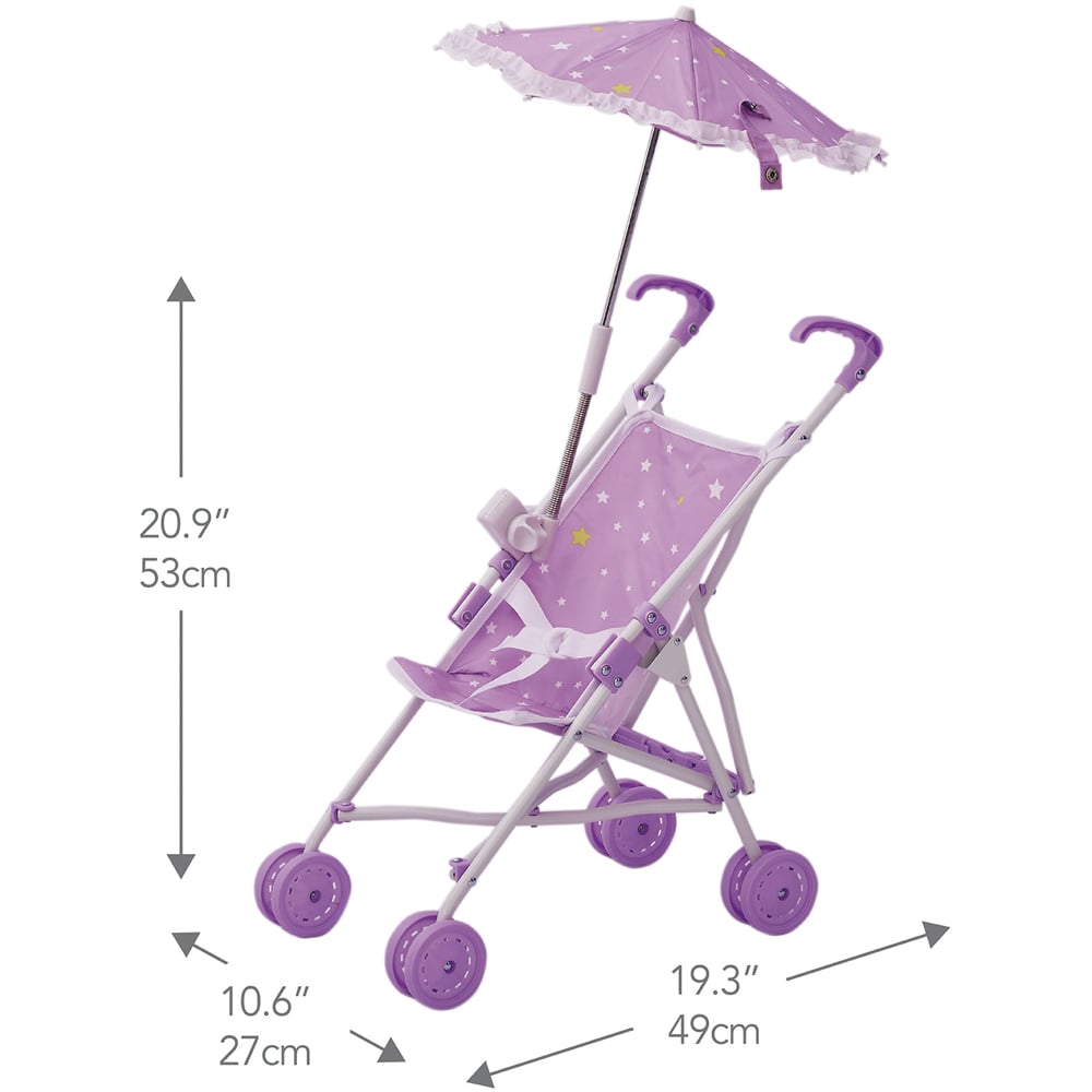 Teamson Kids Olivia's Little World Purple Stars Baby Doll Stroller with Parasol Image 9