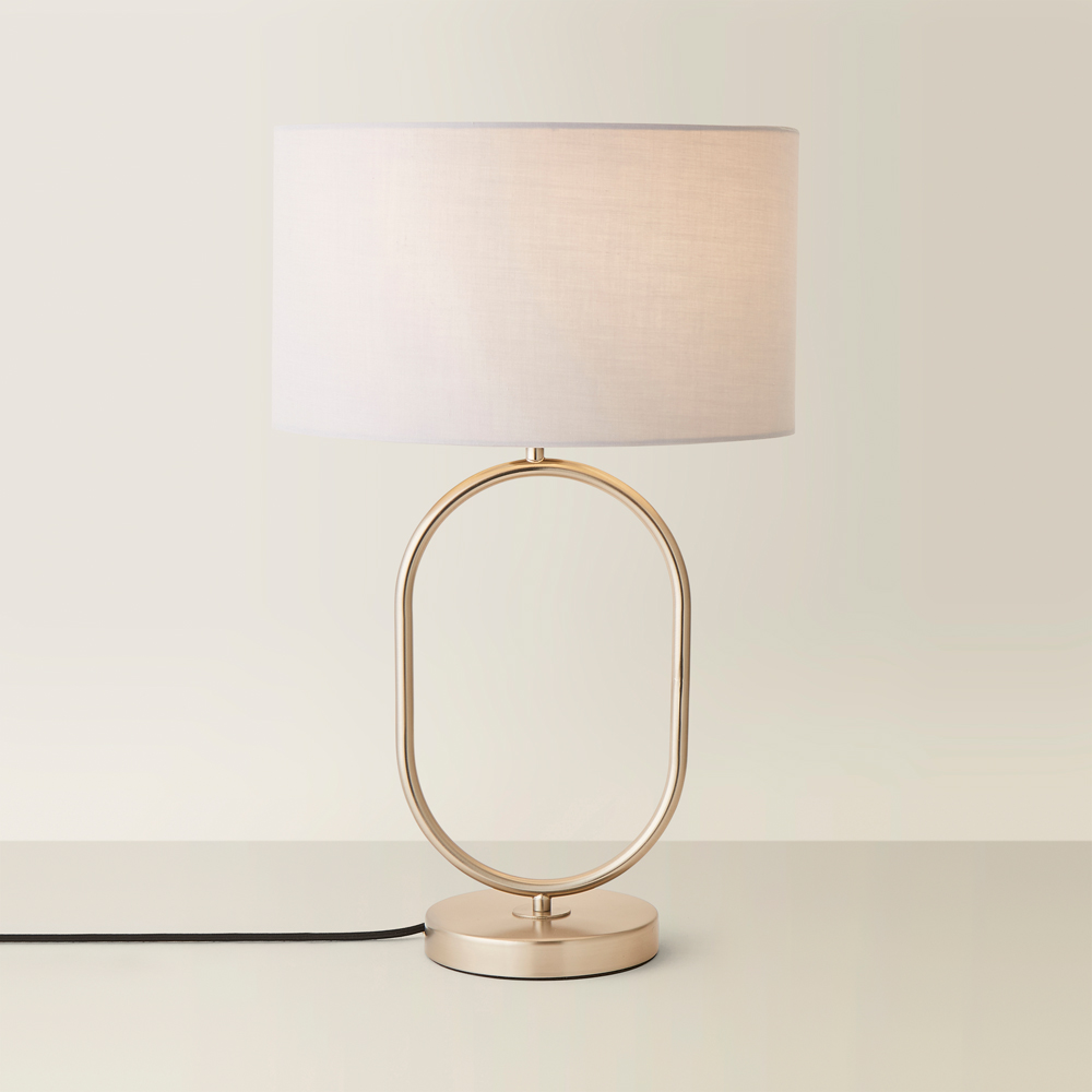 ValueLights Antonia Grey Fabric Drum Lamp Shade Brushed Chrome Oval LED Table Lamp Image 5