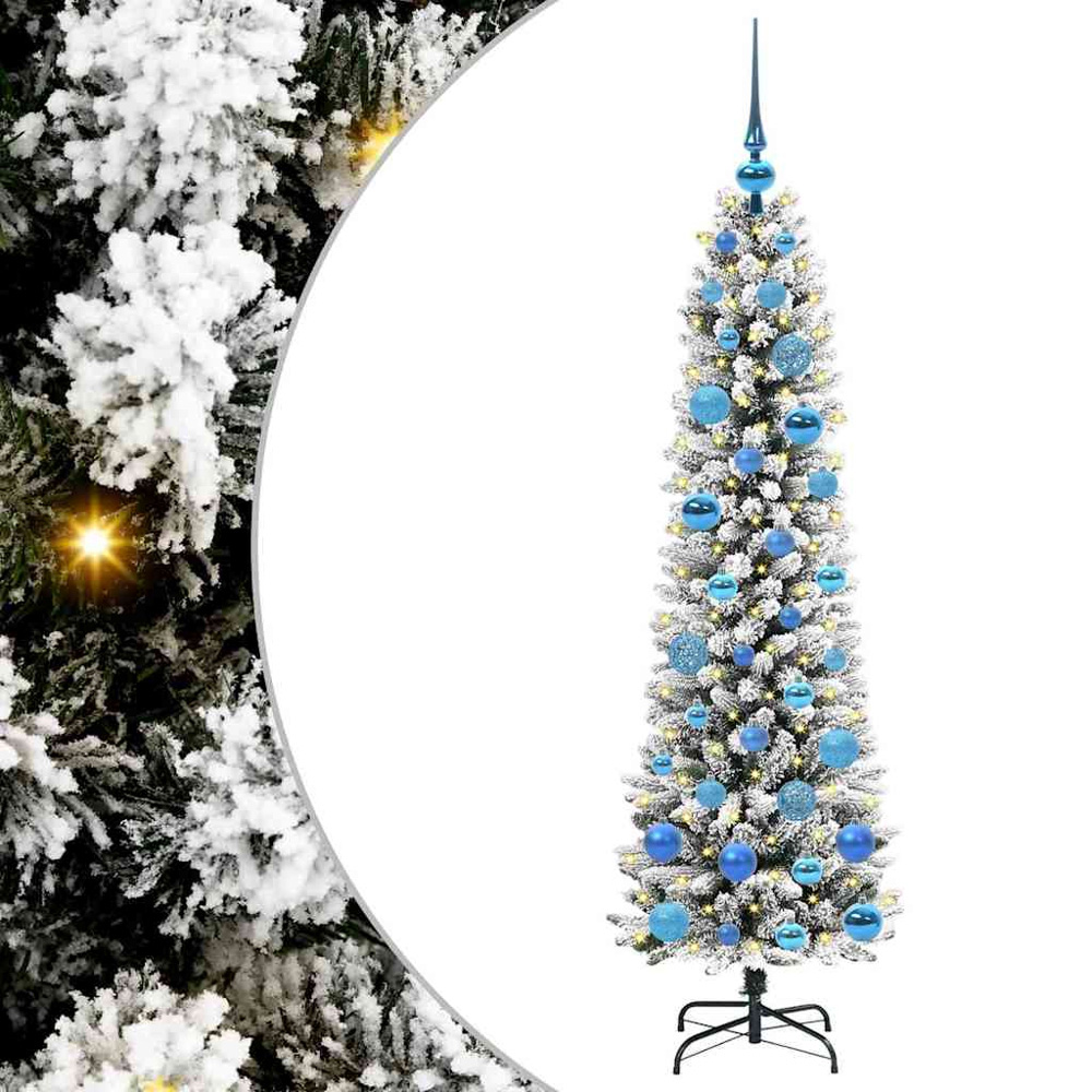 vidaXL Pre-Lit Warm White LED and Blue Baubles White Artificial Christmas Tree with Stand 5ft Image 2