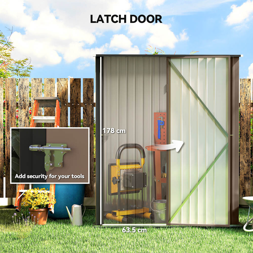 Outsunny 5.3 x 3.1ft Brown Metal Pent Garden Shed Image 6