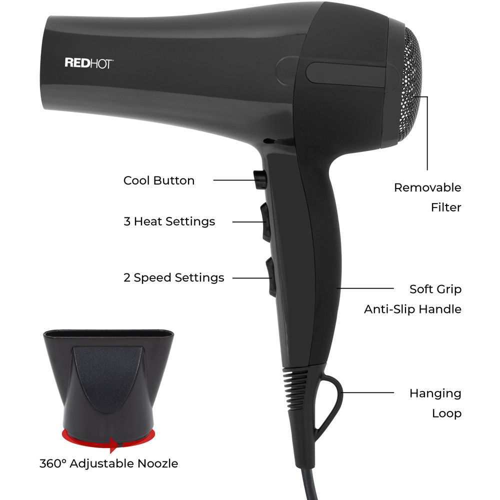 Red Hot Black Professional Hair Dryer Image 2