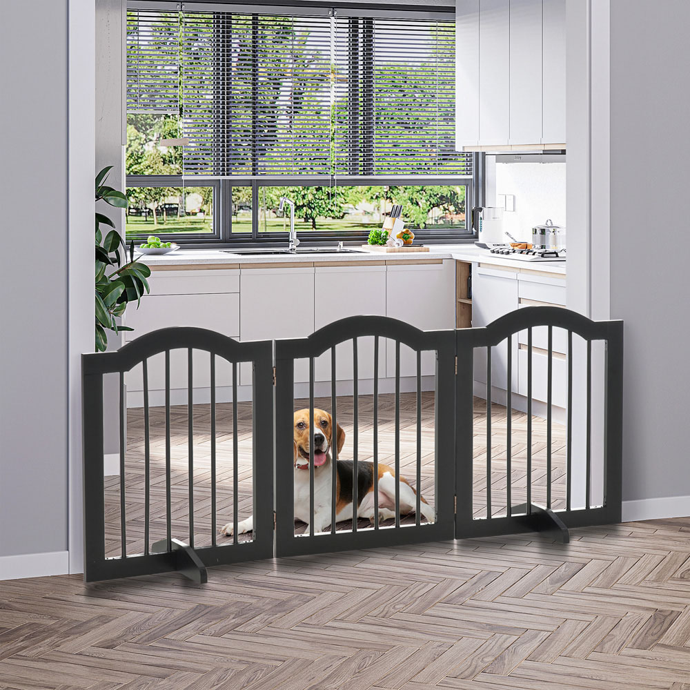 PawHut Black 3 Panel Freestanding Pet Safety Gate with Support Feet Image 2