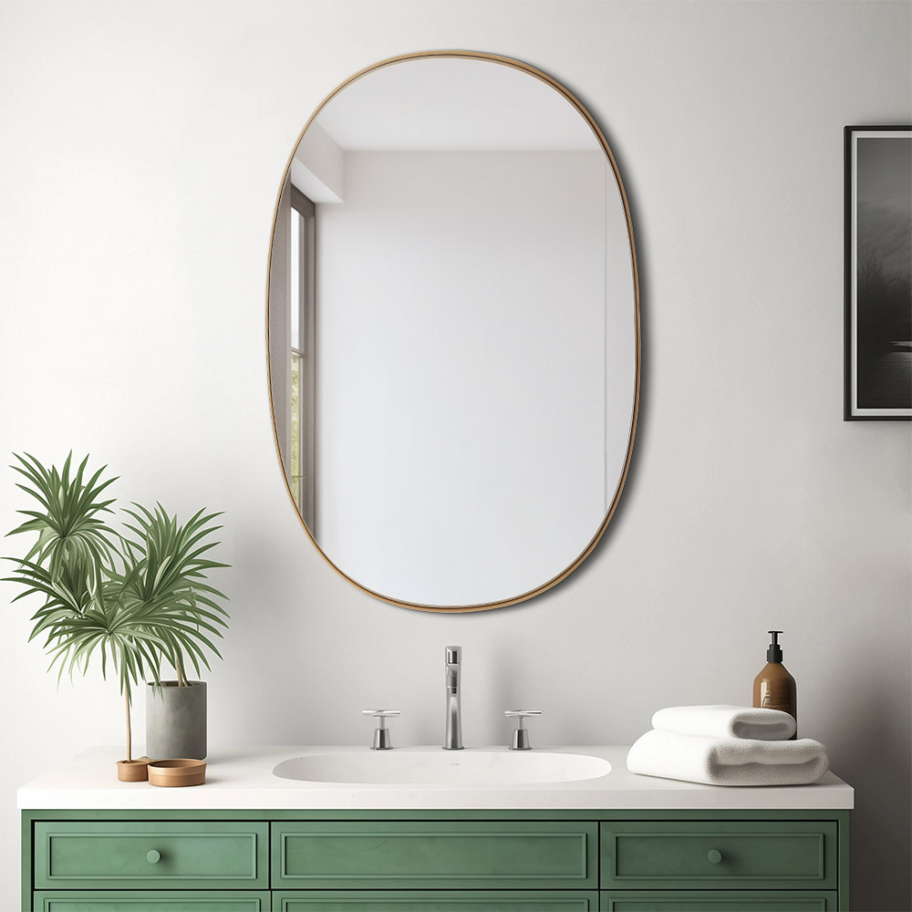 H&O Direct Black Decorative Oval Wall Mirror with Metal Frame Image 2