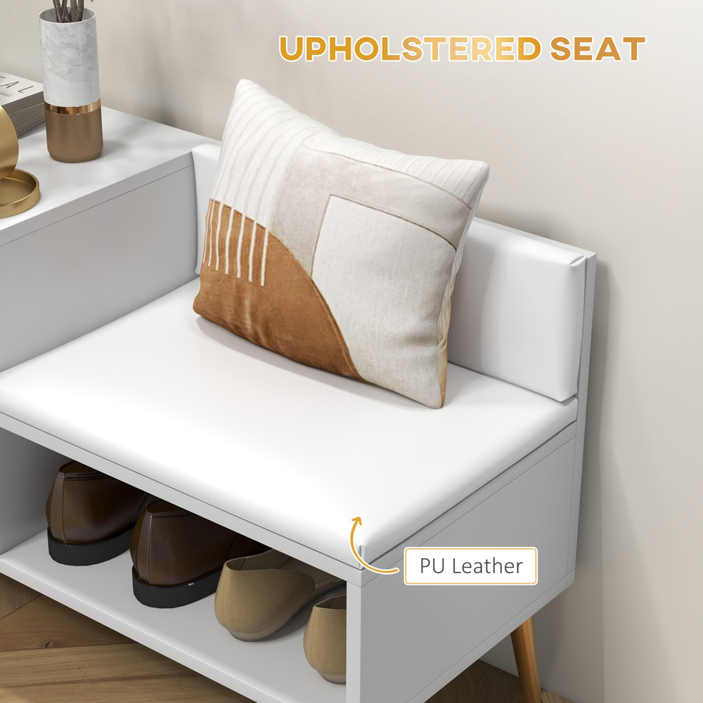 Portland White Upholstered Shoe Storage Cabinet Bench Image 6
