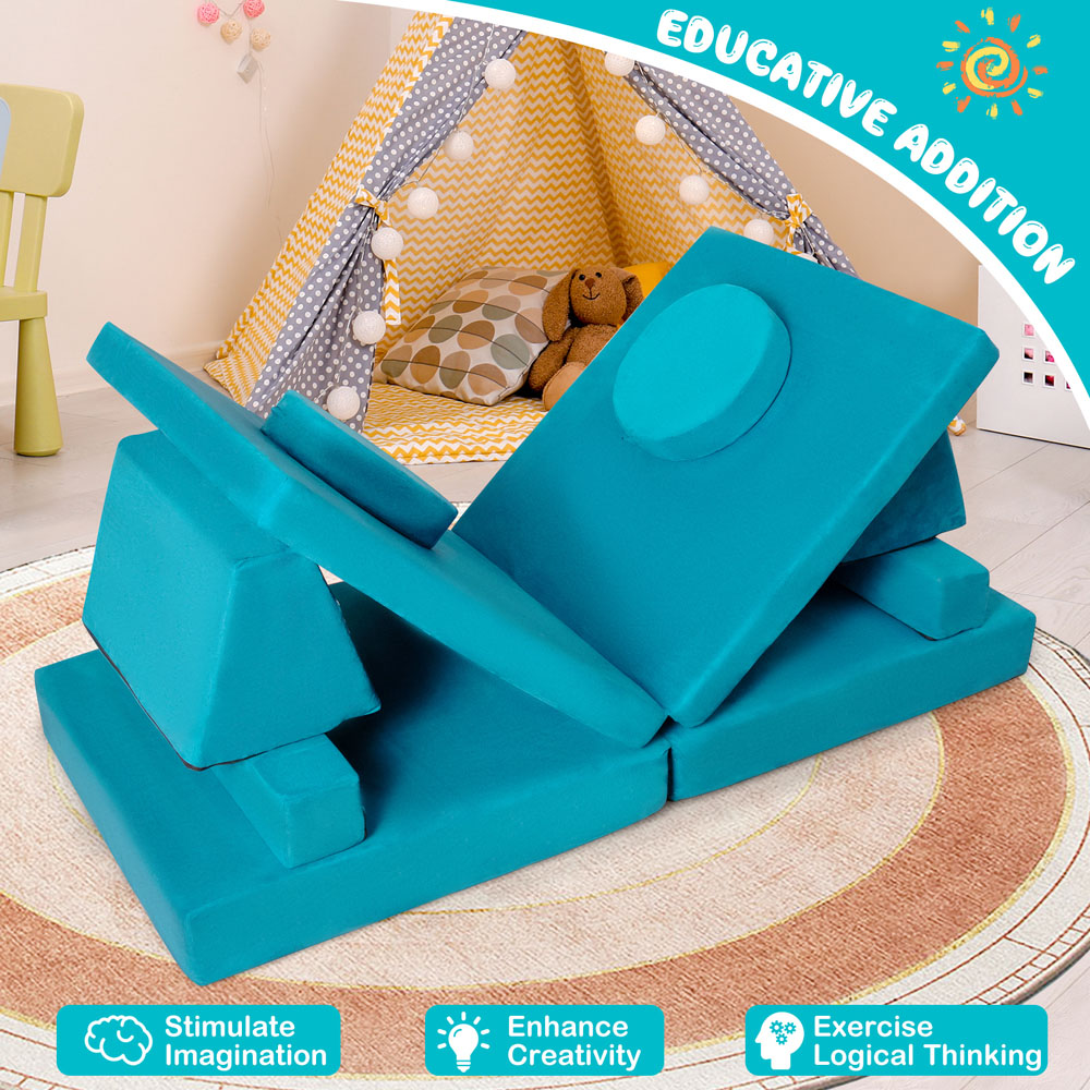 Costway Green Kids Sofa Playset with Portable Handle 8 Piece Image 7
