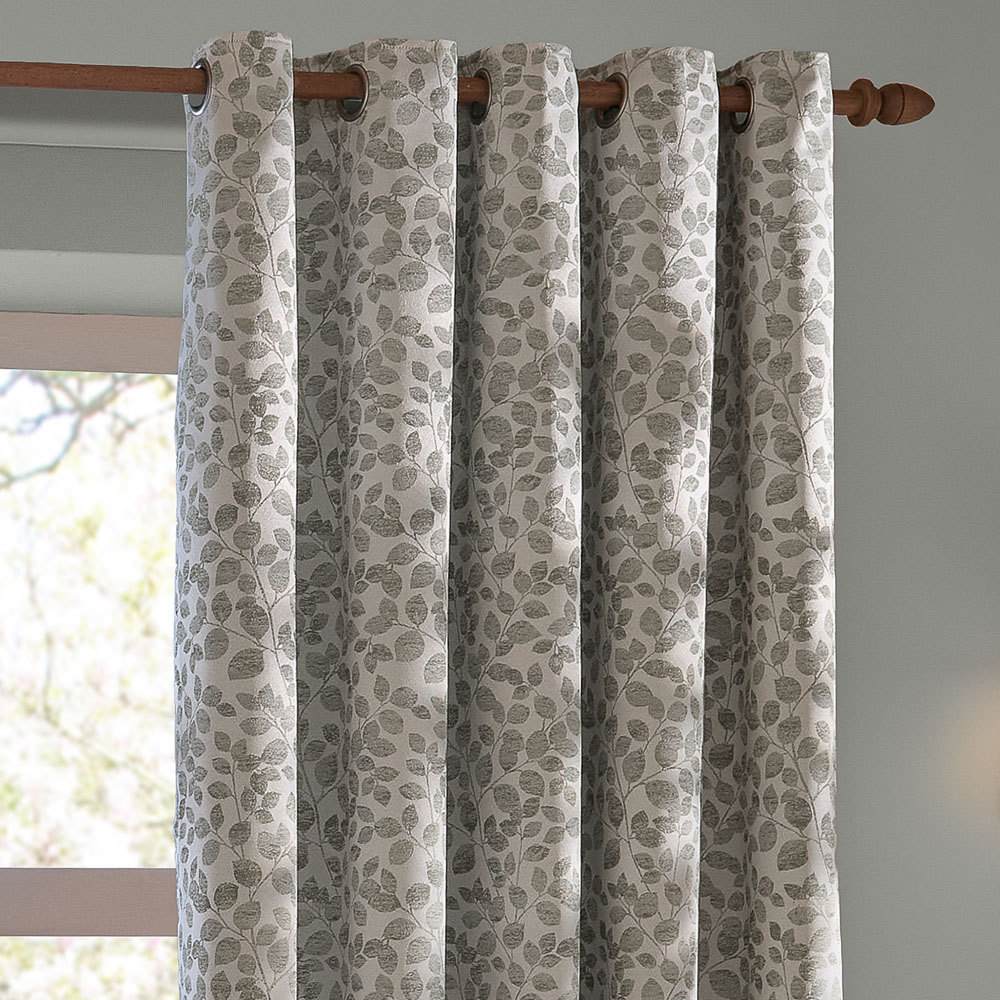 Wylder Grace Leaf Mist Grey Jacquard Fully Lined Eyelet Curtains 117 x 137cm Image 3
