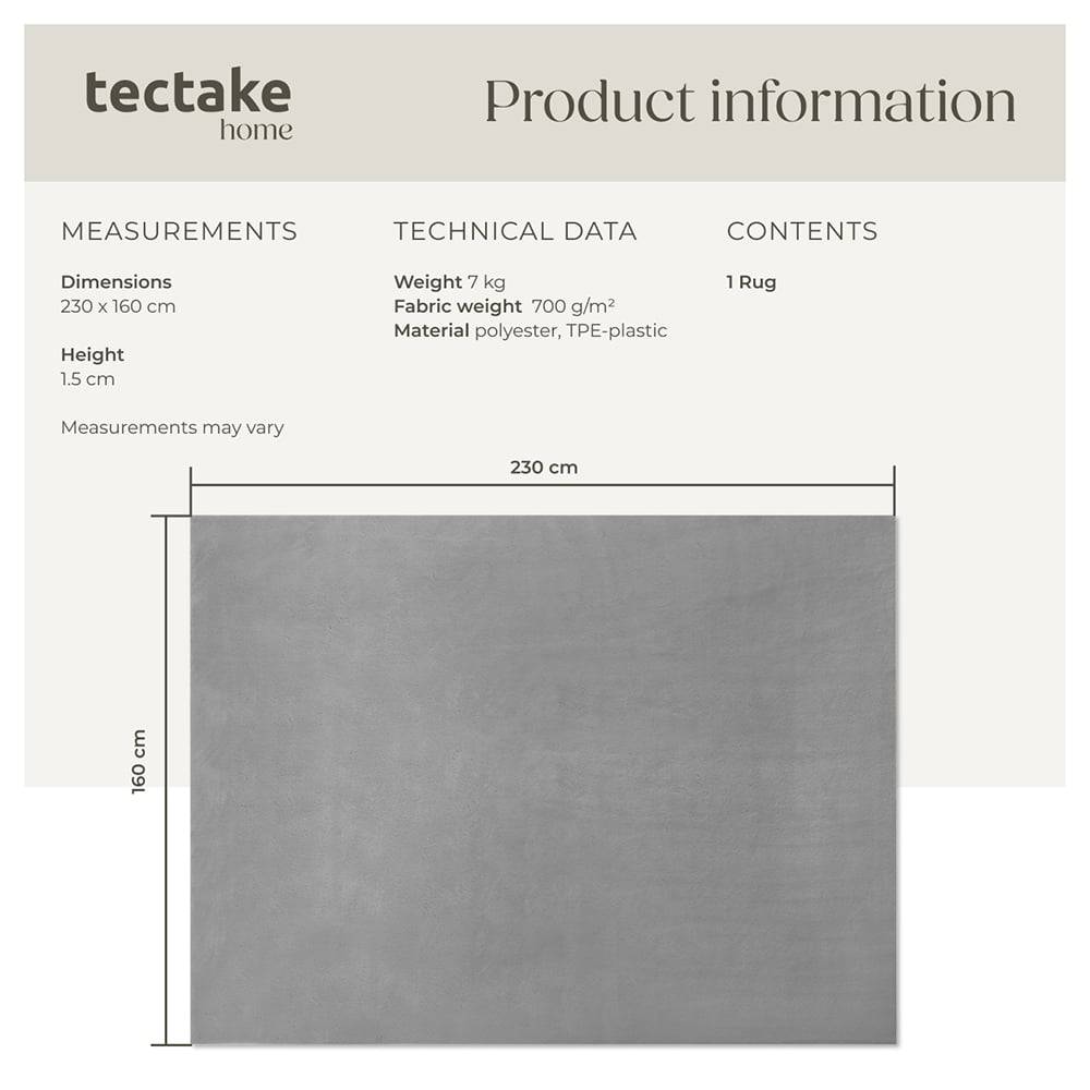 tectake Zonelle Grey Short Pile Ultra Soft Rug 230 x 160cm Image 8