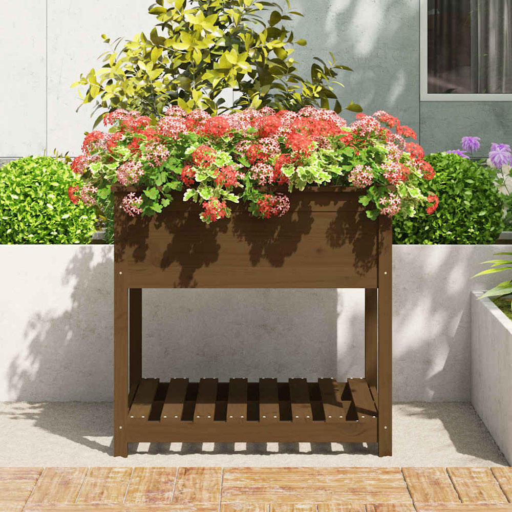 vidaXL Honey Brown Solid Pine Wood Garden Planter with Shelf 81 x 82.5 x 82.5cm Image 2
