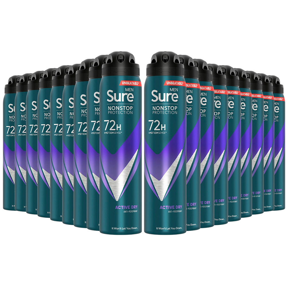 Sure Men 72H Non-Stop Protection Anti-Perspirant Active Dry Deodorant Spray 250ml 18 Pack Image 1