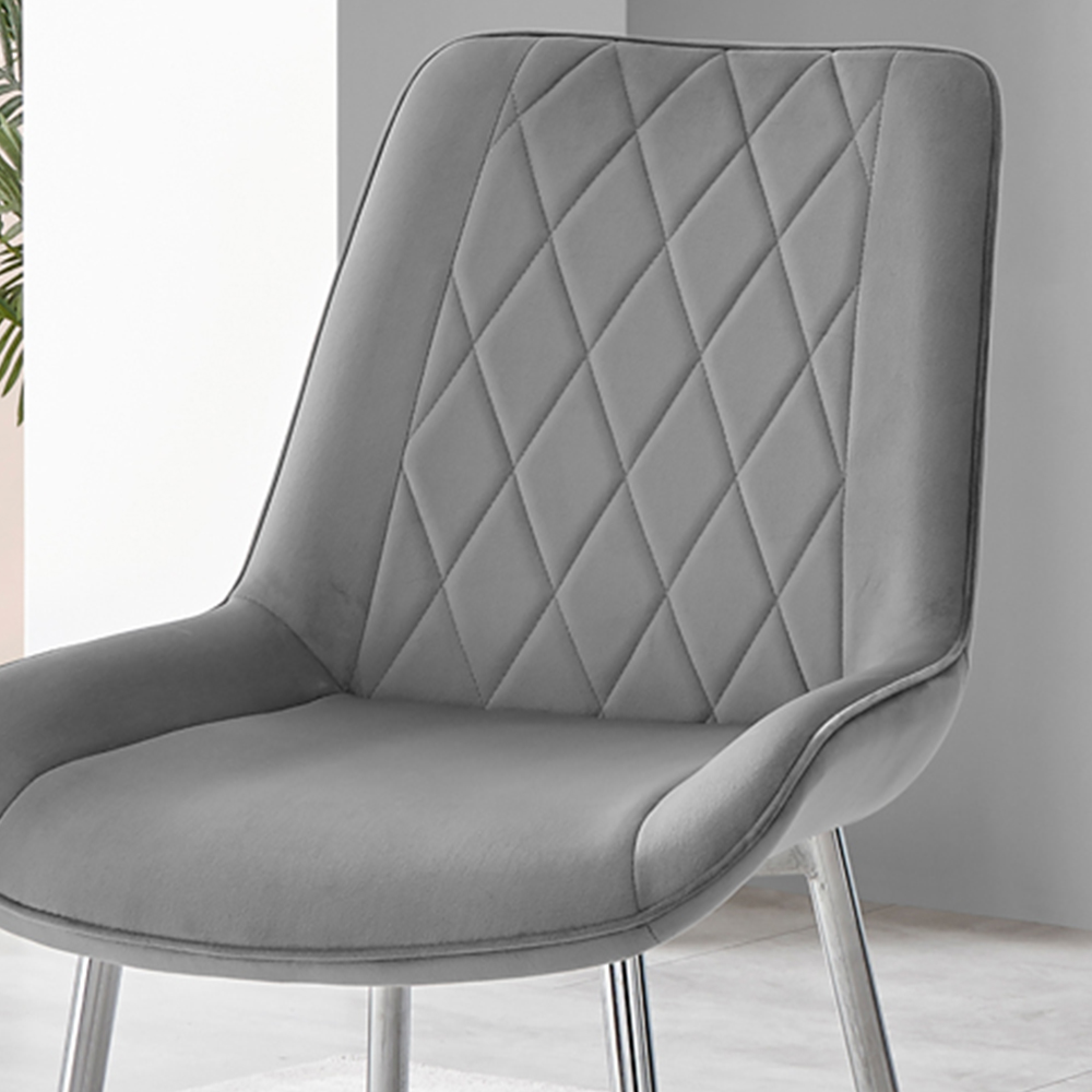 Furniturebox Cesano Set of 2 Grey and Chrome Velvet Dining Chair Image 5