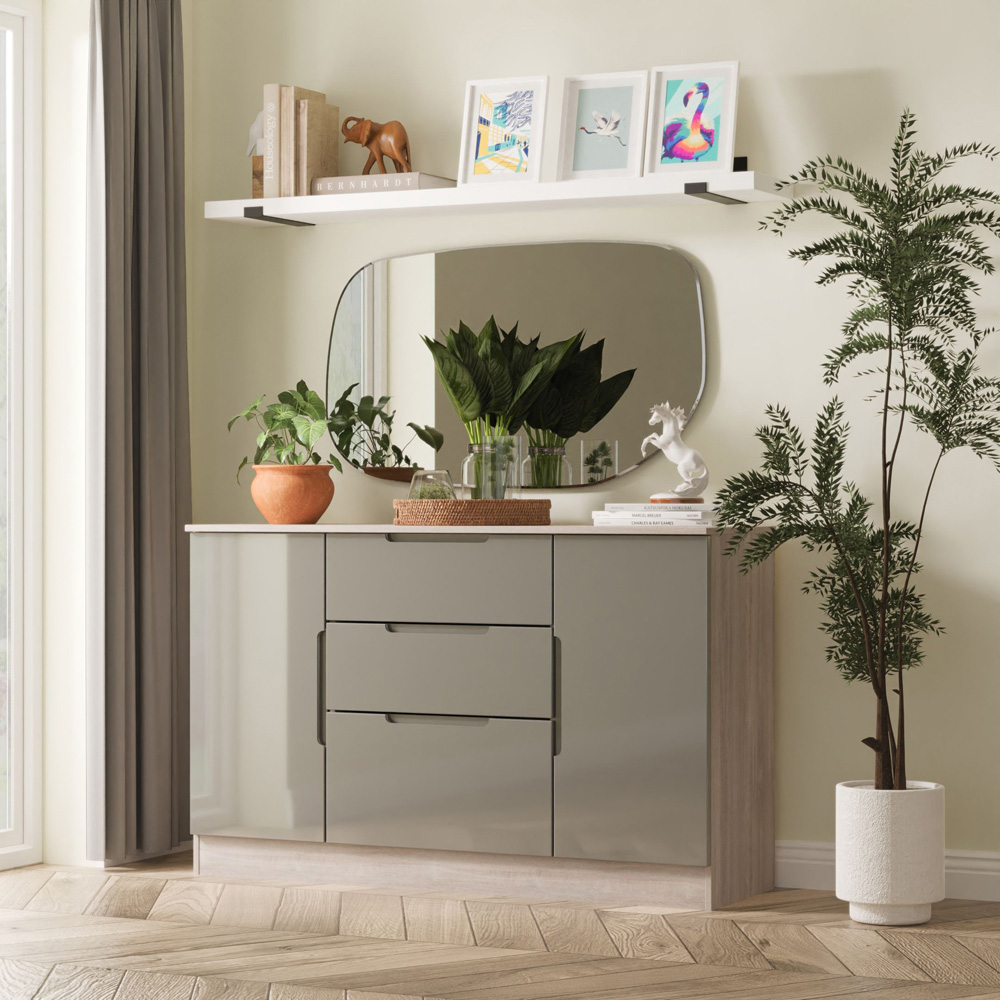 Crowndale Milan 2 Door 3 Drawer Grey Gloss and Grey Oak Sideboard Ready Assembled Image 8