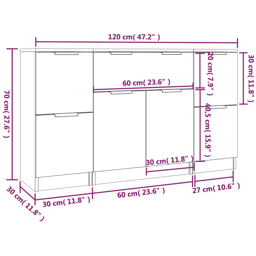 vidaXL 4 Door Single Drawer White Sideboard Image 9
