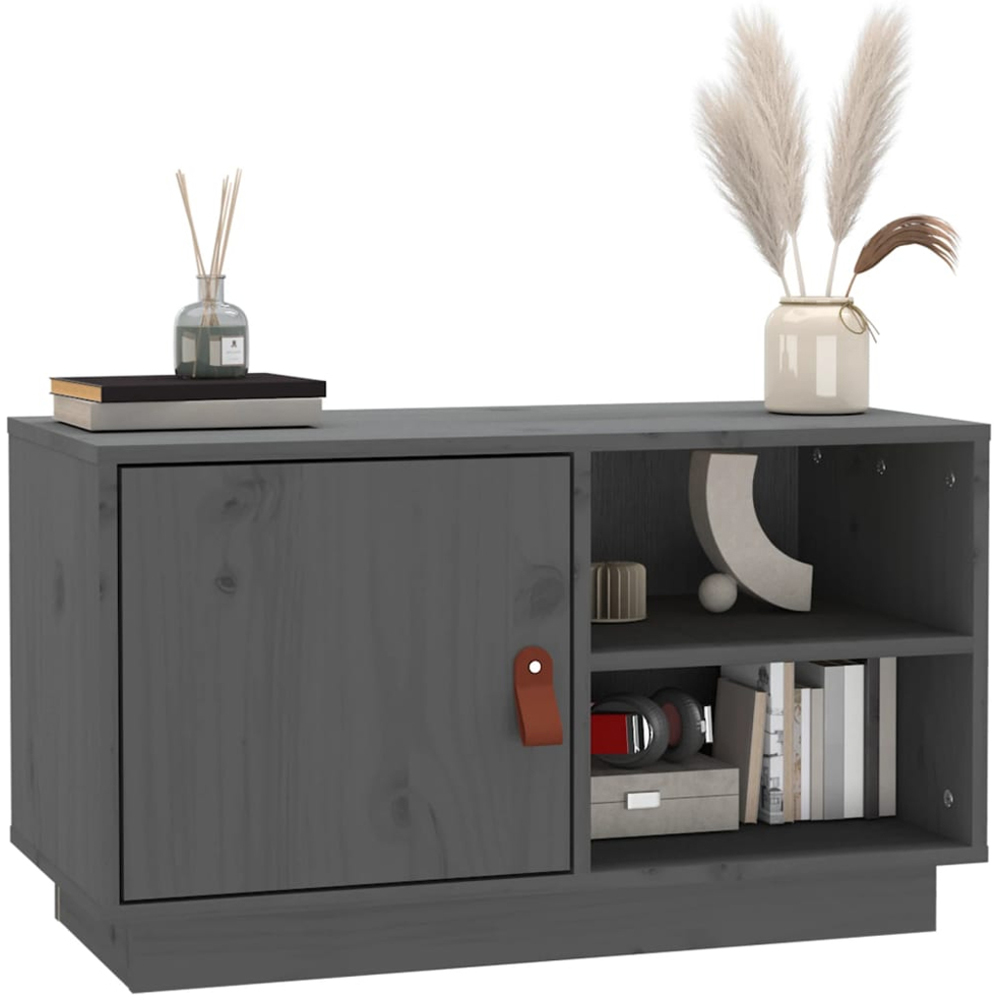vidaXL Single Drawer 2 Shelf Grey Solid Pine TV Cabinet Image 5