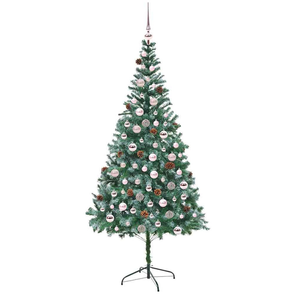 vidaXL Pre-Lit Pink Baubles Green Artificial Christmas Tree 7ft Image 4
