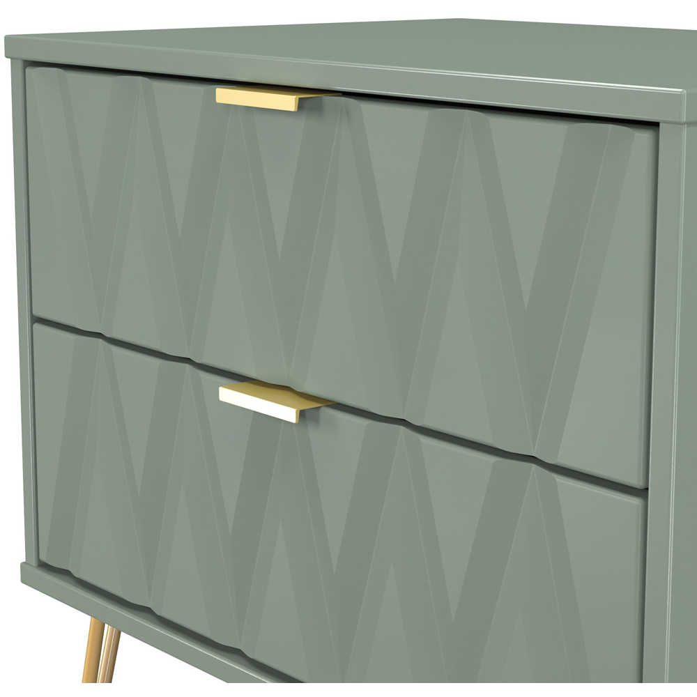Crowndale Diamond 2 Drawer Reed Green Side Table Ready Assembled Image 5