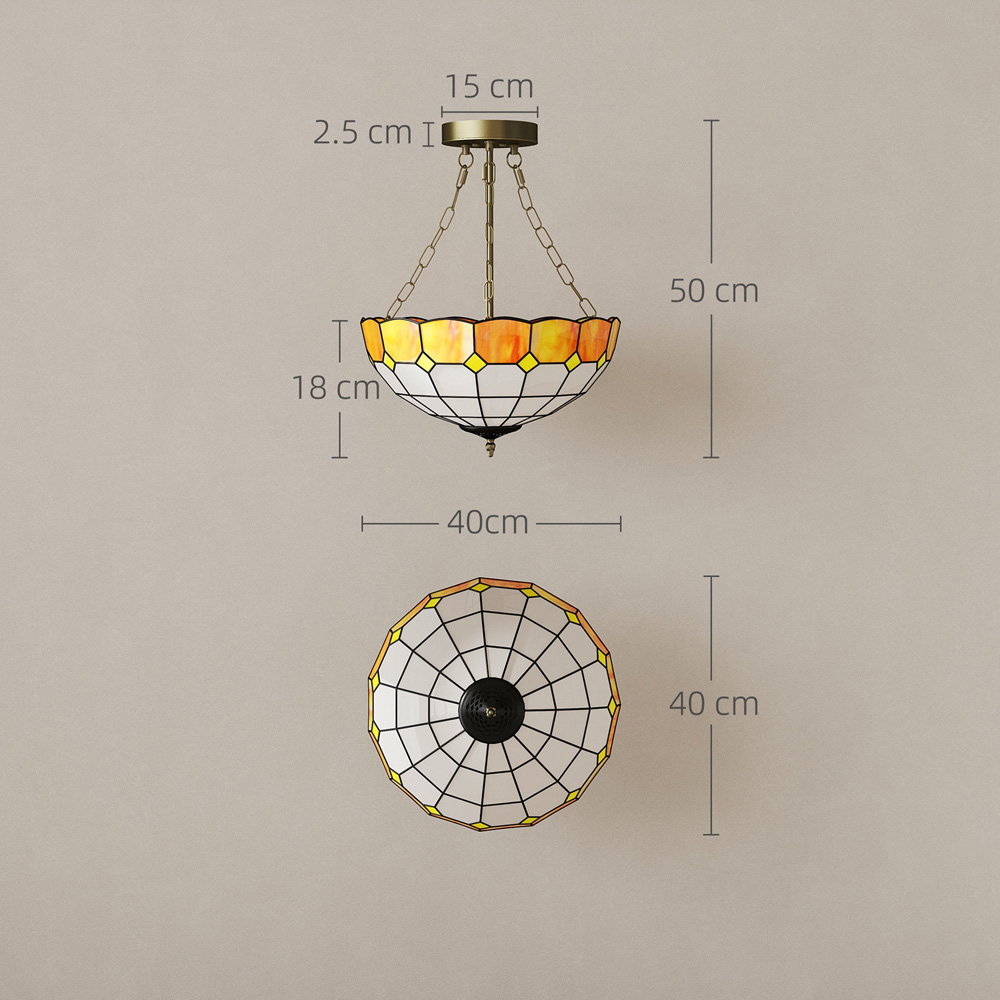 HOMCOM Orange Tiffany Style Ceiling Light Image 9