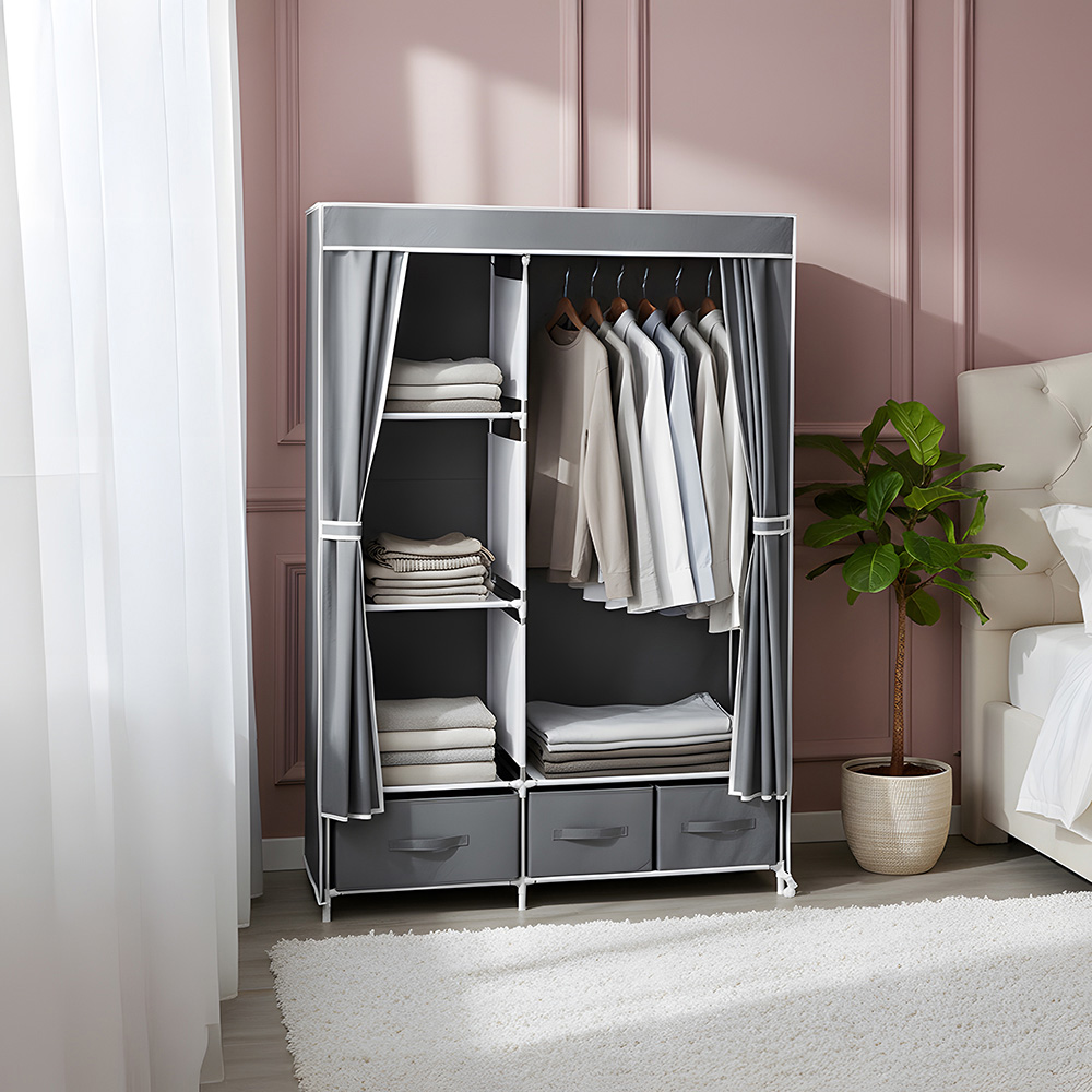 Living and Home 3 Drawer Silver Portable Non Woven Fabric Wardrobe Image 8