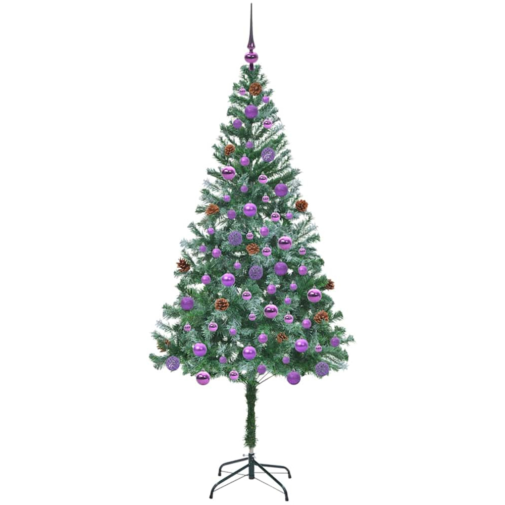 vidaXL Pre-Lit Lilac Baubles Green Artificial Christmas Tree 6ft Image 4