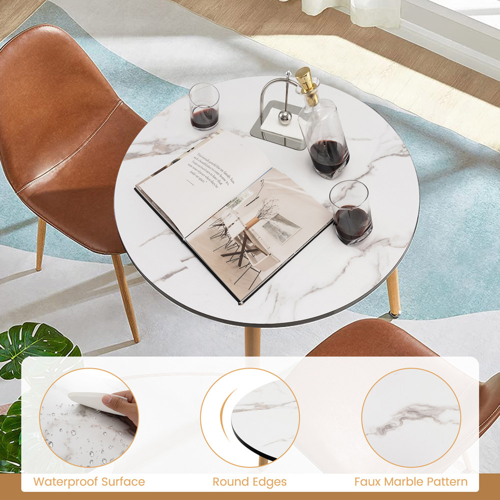Costway White Faux Marble Round Side Table Image 5