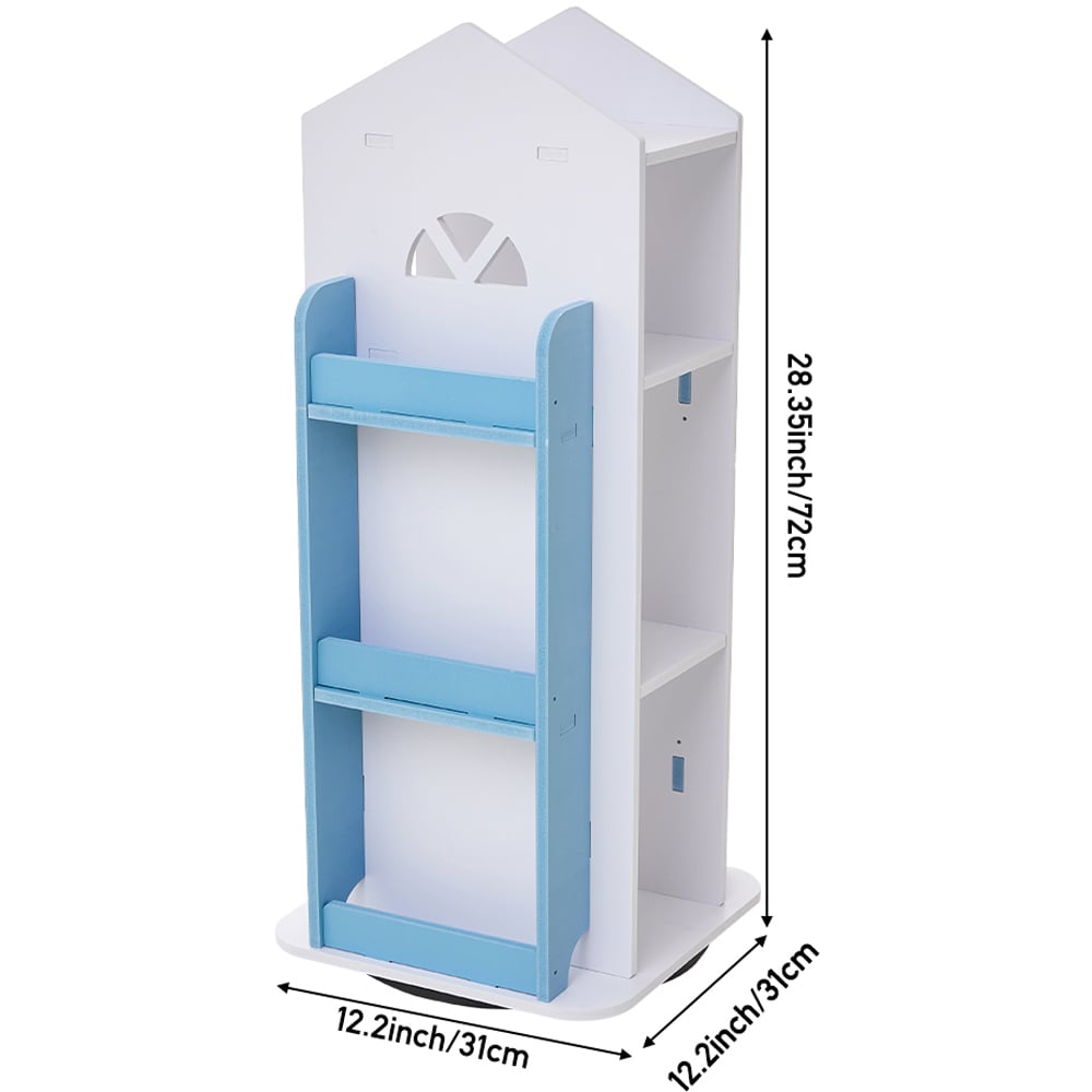 Living and Home 4 Tier Blue and White Castle Style Kids Rotatable Open Bookcase Image 7