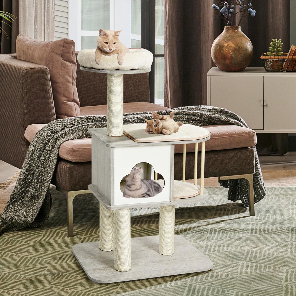 Costway Grey Platform Wooden Cat Tower Image 2