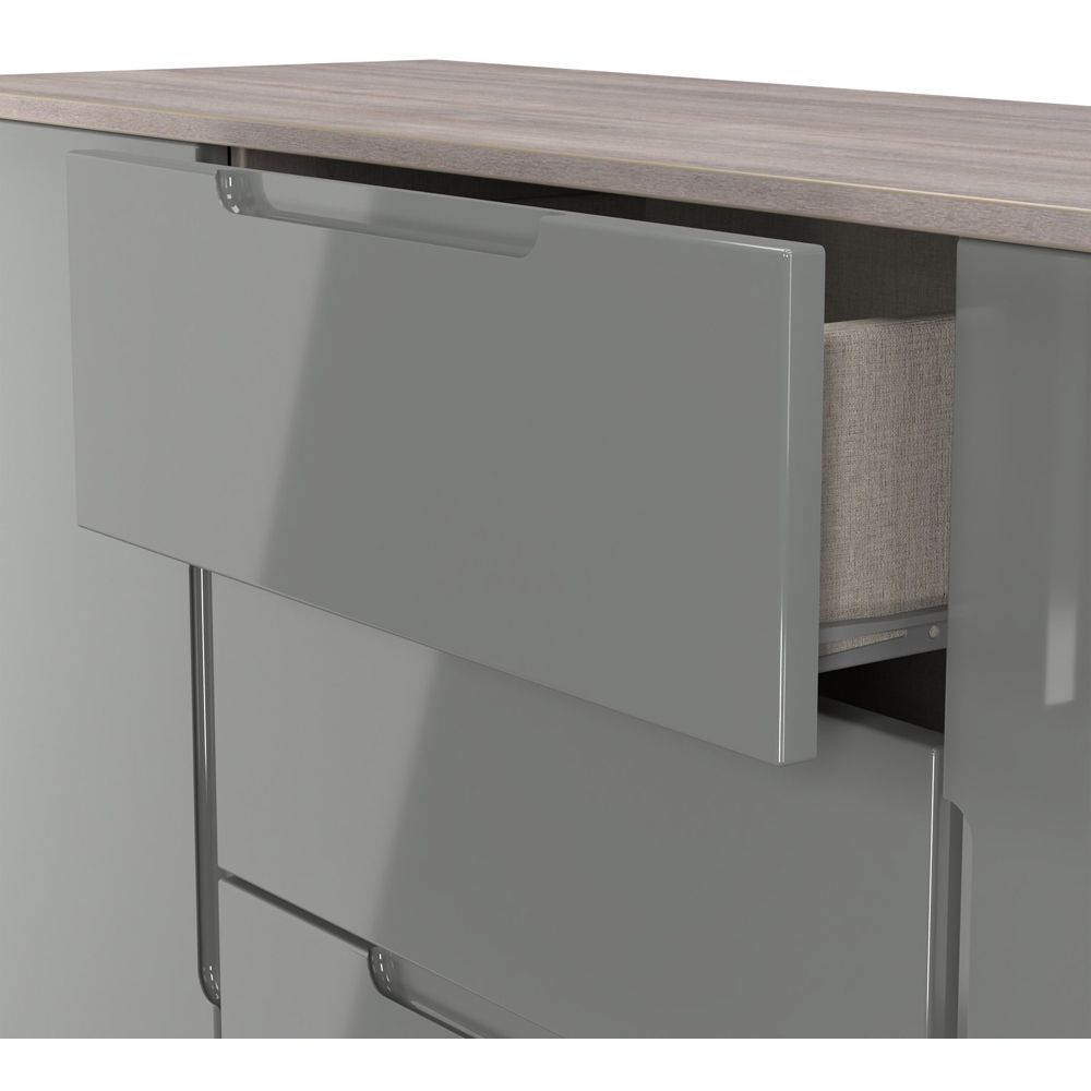 Crowndale Milan 2 Door 3 Drawer Grey Gloss and Grey Oak Sideboard Ready Assembled Image 5