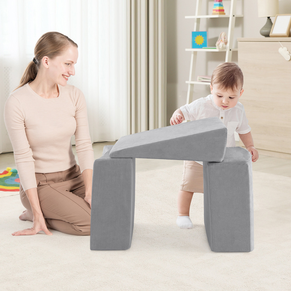 Costway Kids Grey 5 Piece Climb and Crawl Play Set with Ball Pit Image 2