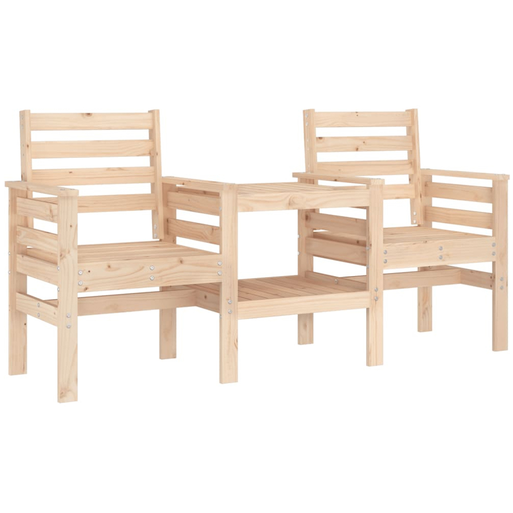 vidaXL 2 Seater Natural Solid Pine Wood Slatted Garden Companion Seat Image 2