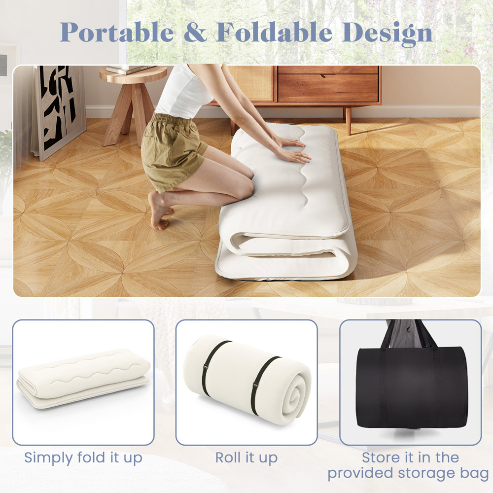 Costway Double Beige Japanese Futon Floor Mattress with Bag Image 7