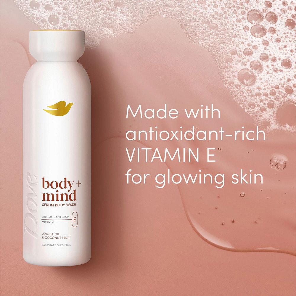 Dove Body+Mind Jojoba Oil and Coconut Milk Vitamin E Serum Body Wash 350ml 6 Pack Image 4