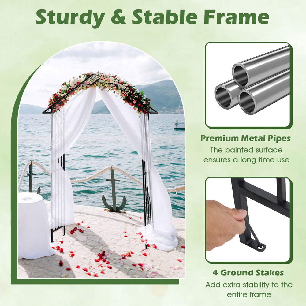 Costway Black Roof Shaped Top Garden Arbor with Crossbars Image 7