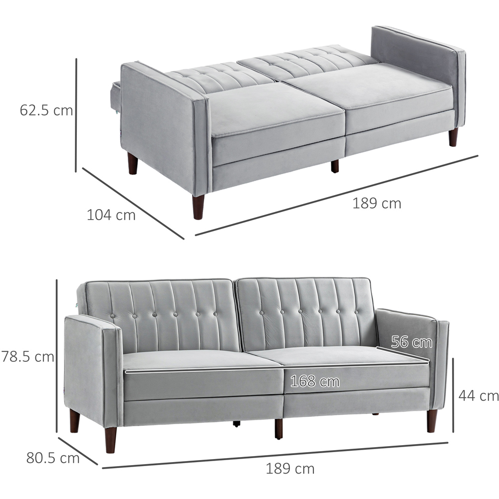 Portland 3 Seater Light Grey Velvet Touch Sofa Bed Image 8